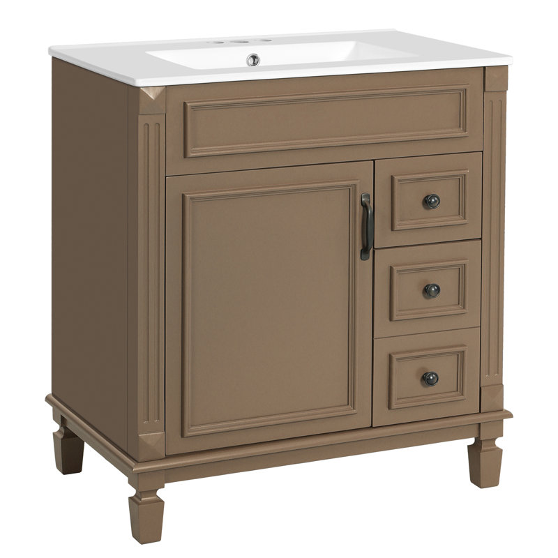 Meuble-lavabo moderne 30 "avec comptoir en céramique, Brun
