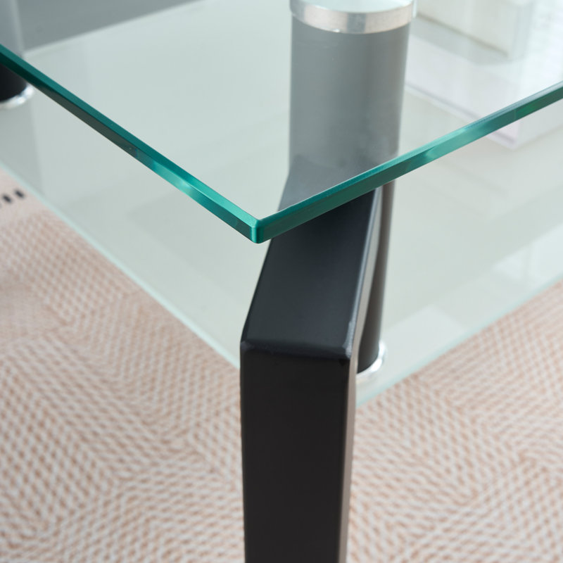 Table basse rectangulaire moderne en verre noir