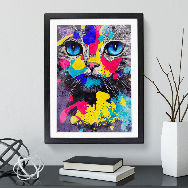 Catt Paint Splash No.5 - Print, 66cm H x 48cm W x 2cm D, Black Framed, White