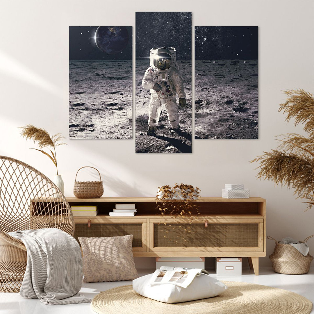 3-tlg. Leinwandbilder-Set Moon Earth Astronaut