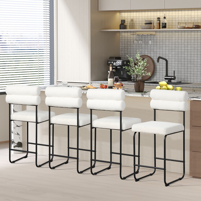 Set of Counter Height Bar Stools 26'' Counter Stools w/ Metal Frame & Footrest, White, 2