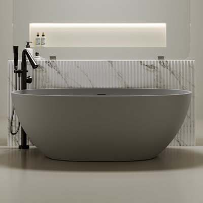 Freestanding Bathtub Resin Stone Soaking Bathtub Solid Surface Modern Tubs with Overflow and Pop-up Drain