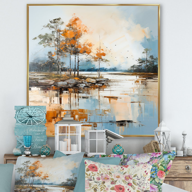 Impression sur toile Lake Smmer Charm, H 24 po x l 24 po x P 1 po, Cadre flottant doré