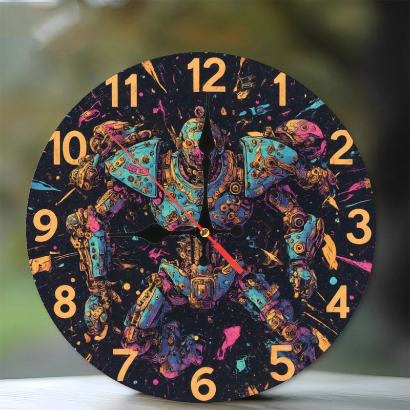 horloge robot mecha néon éclaboussures