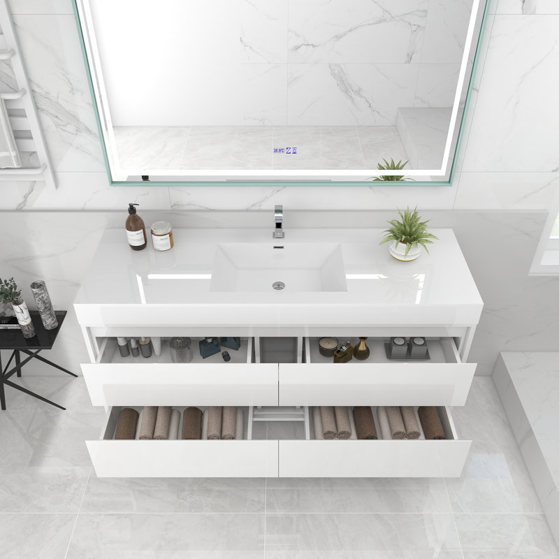 60'' Single Bathroom Vanity with Acrylic Top, Glossy White