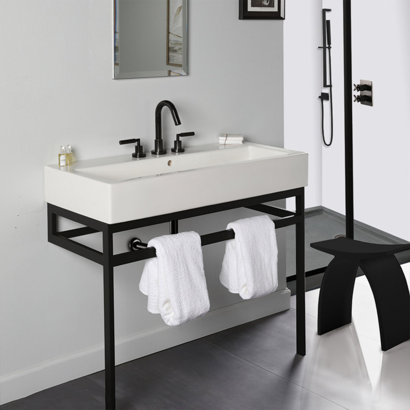 Cigno Widespread Bathroom Faucet with Drain Assembly, Matte Black