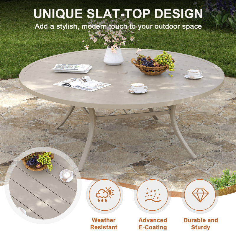 9-Piece 63" Round Outdoor Patio Dining Set With Swivel Armchair, Cream/Cream