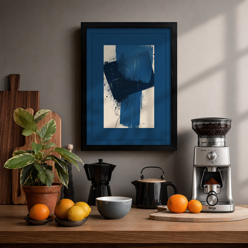 Blue Contemplation Minimalist - Framed Print, A2 - 59.4 x 42.0 cm, Black