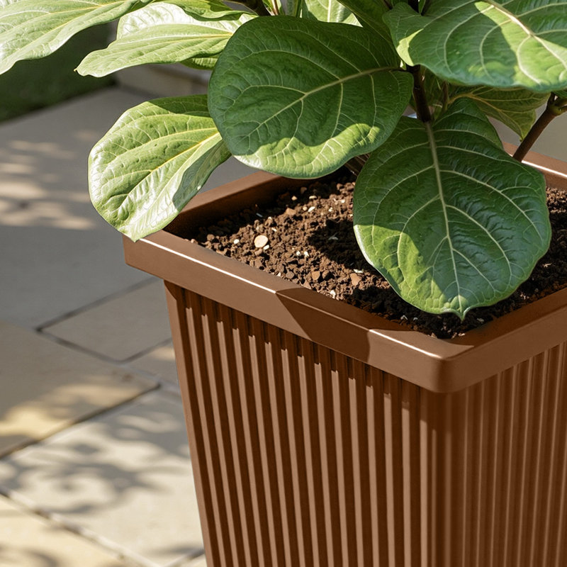 Ensemble de 2 grandes jardinières d'extérieur, 24 po avec drain et soucoupe, brun, Brun