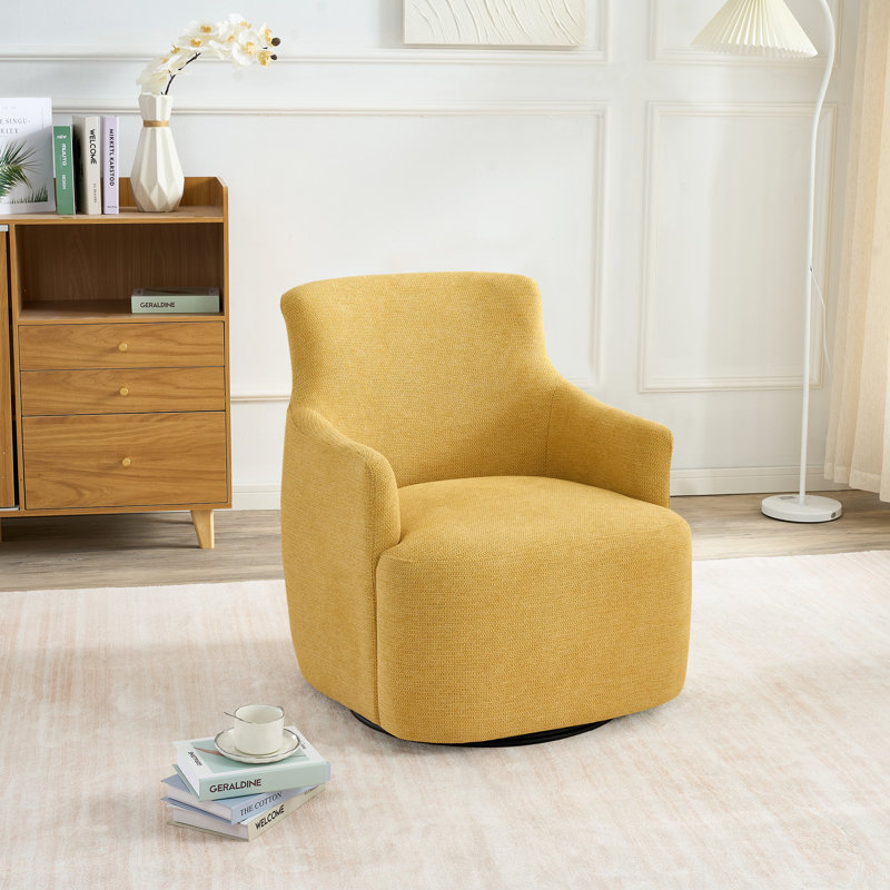 Petit fauteuil pivotant, fauteuil demi-tonneau en tissu Boucle, Chenille jaune