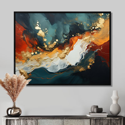 Tempête de marbre bleu et doré III - reproduction d'art sur toile encadrée