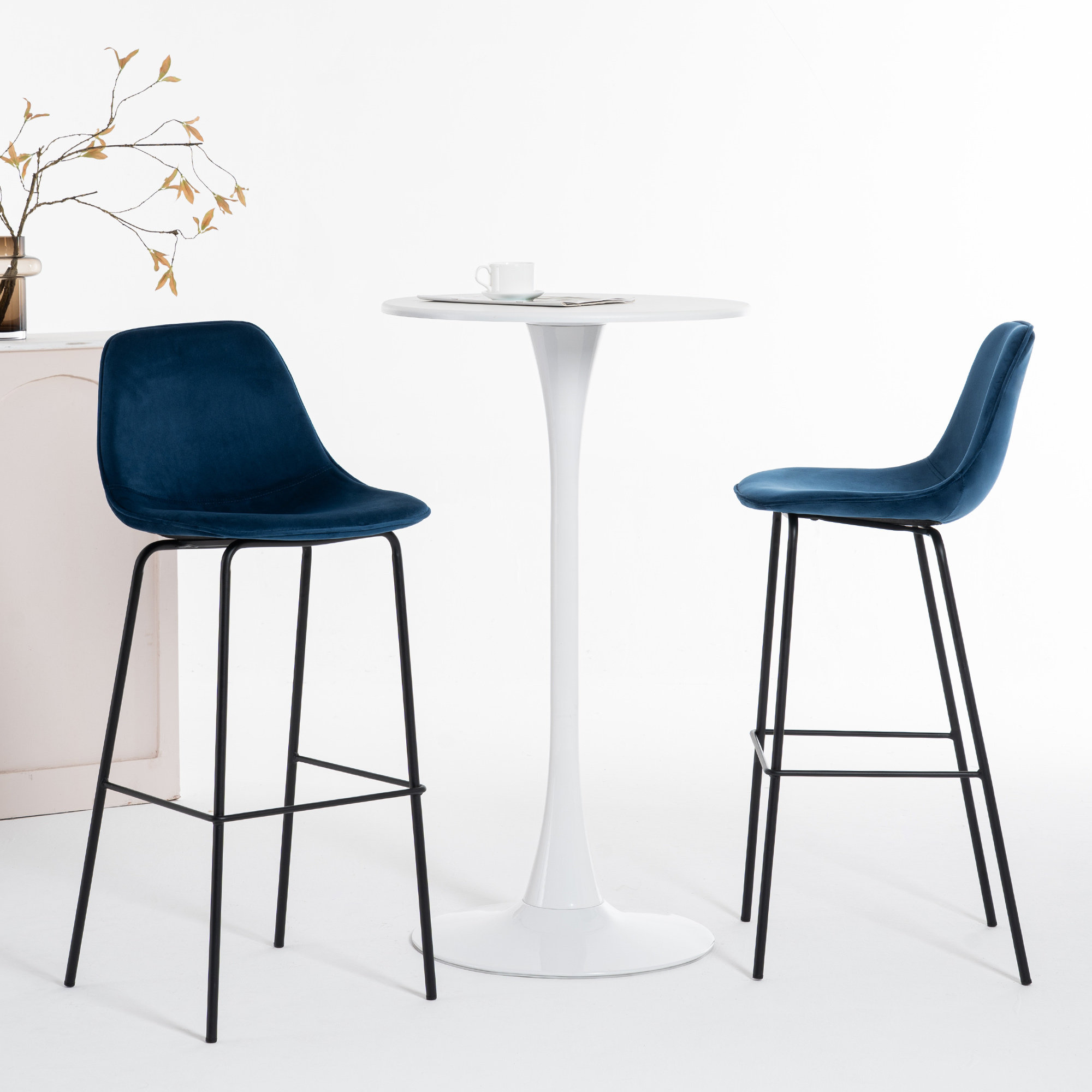 Kavi Upholstered Barstools, Blue Velvet, Bar Stool (30" Seat Height)