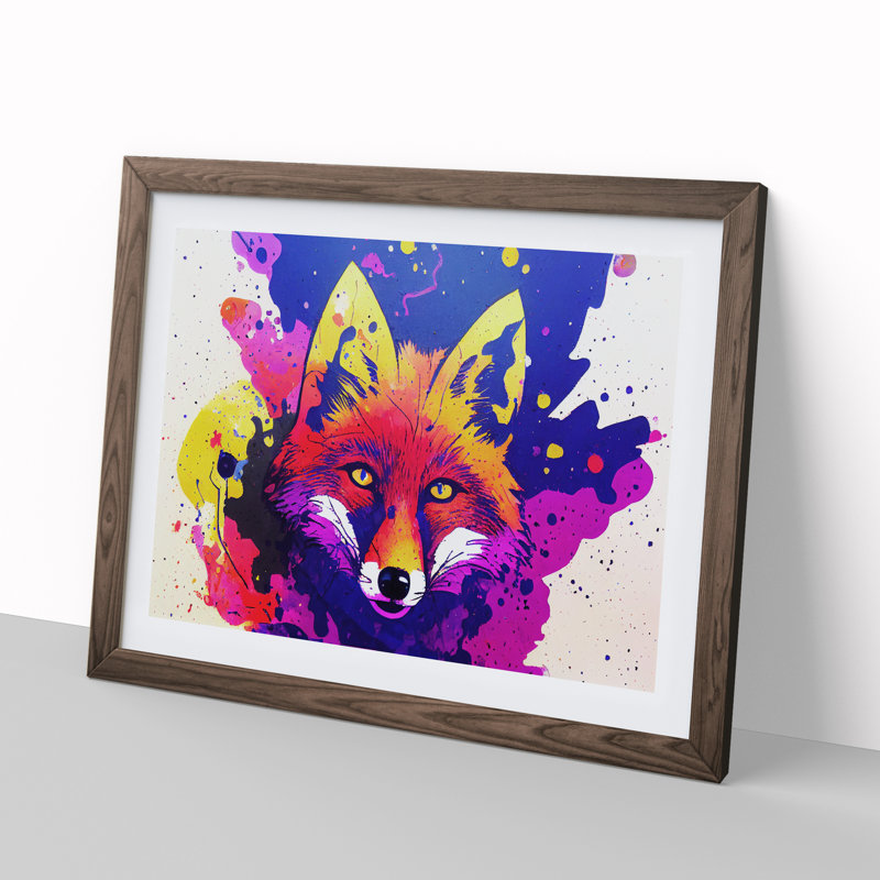 Fox Splash - Single Picture Frame Print, 25cm H x 34cm W x 2cm D, Walnut