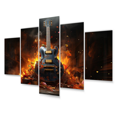 Orange Black Fire Guitar Tools Music  Music Metal Wall Decor Set