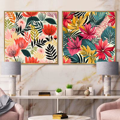 Motif de jungle, feuilles de palmier I - ensemble d'art mural sur toile Jungle