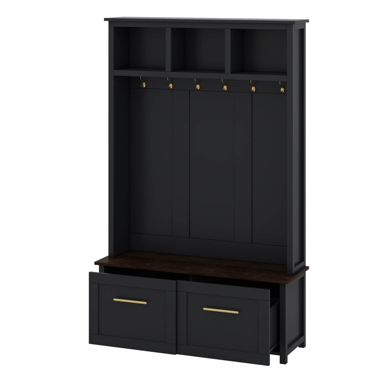 76.6"H Hall Tree with Open Storage,4-in-1 Hall Tree with Bench, Black