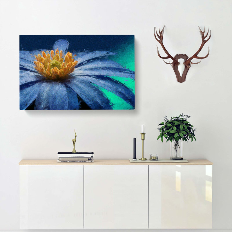 Anemone Flower In Blue - Wrapped Canvas Painting, 35cm H x 50cm W x 3cm D