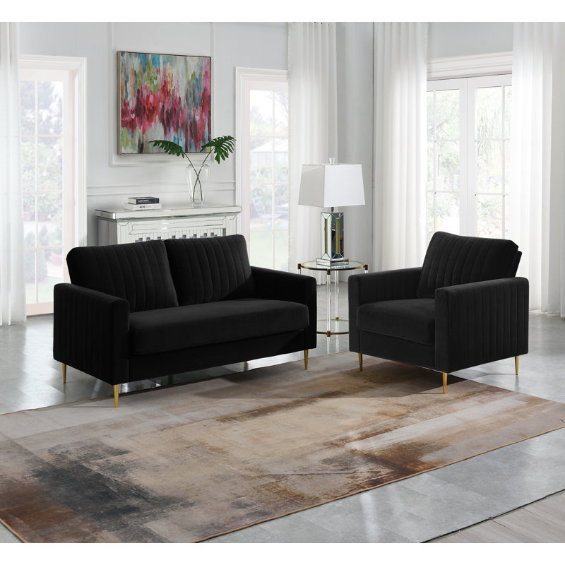 Manito 2 - Piece Velvet Living Room Set, Black