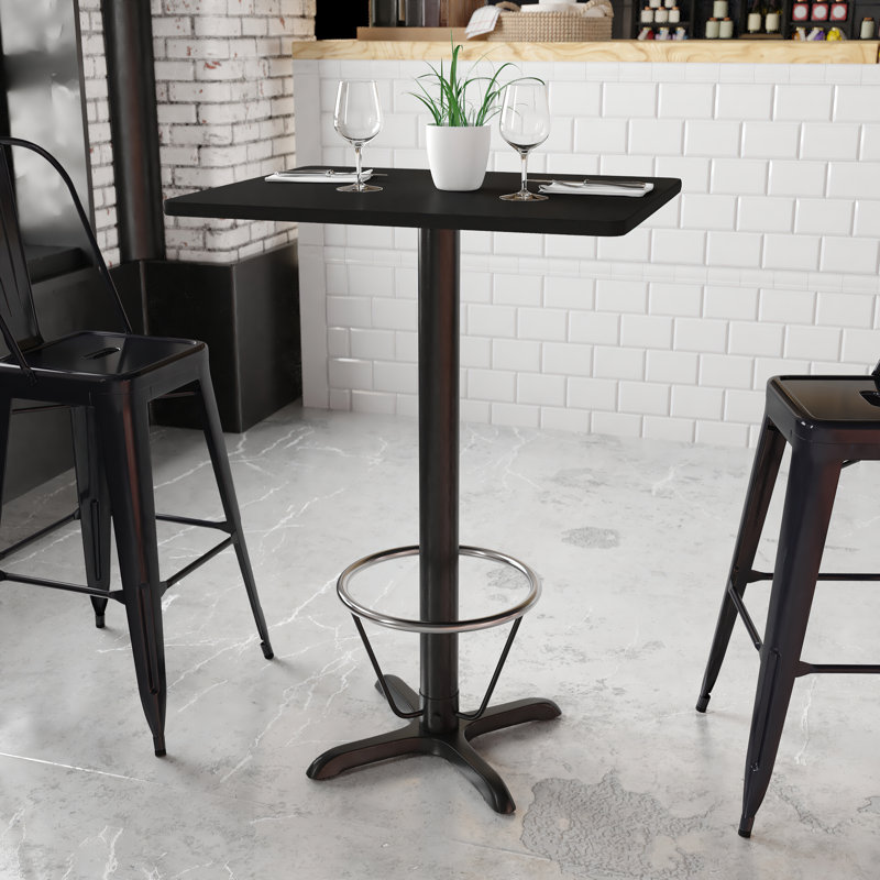 Basquez Rectangular Laminate Table Top with Bar Height Table Base and Foot Ring, 43.125" H x 24" W x 30" D, Black