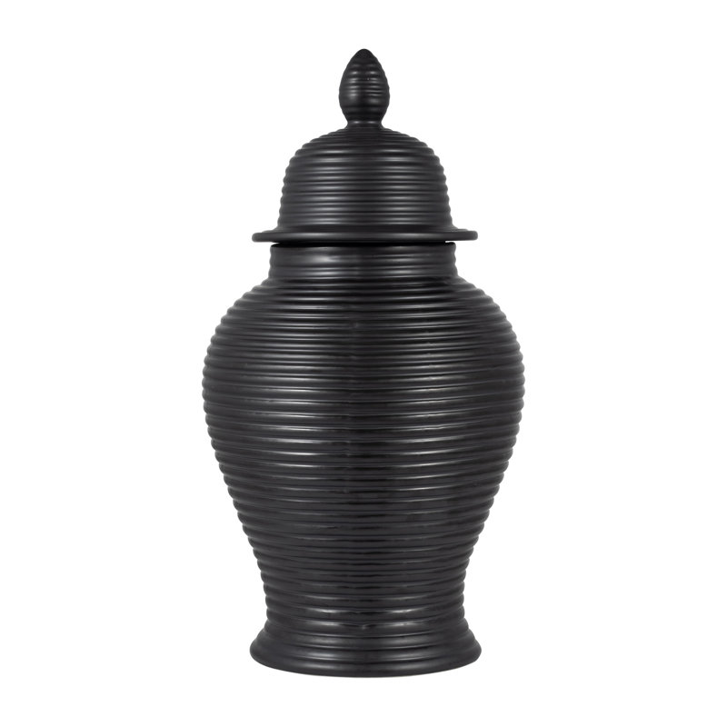 Pot décoratif en céramique avec couvercle Ellport, H 24 po x l 12 po x P 12 po, Noir