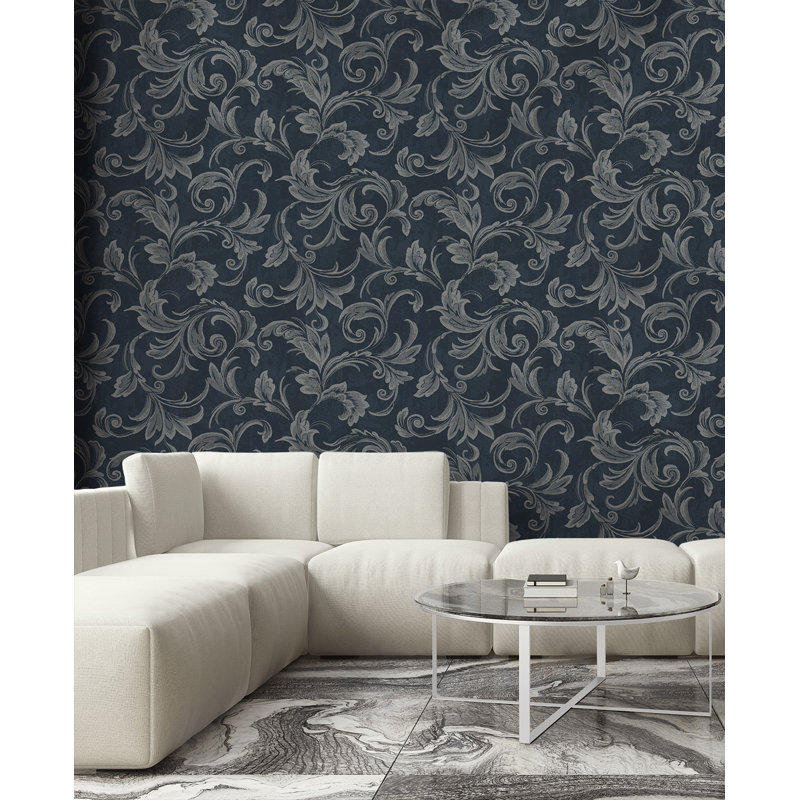 Prestwick 10m x 52.07cm Textured Metallic Finish Paste the Wall Wallpaper Roll, Navy Blue