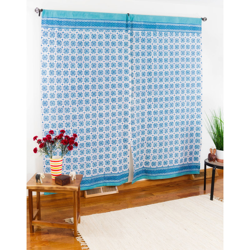 Rideau obscurcissant 100% coton Keerie, Bleu / blanc