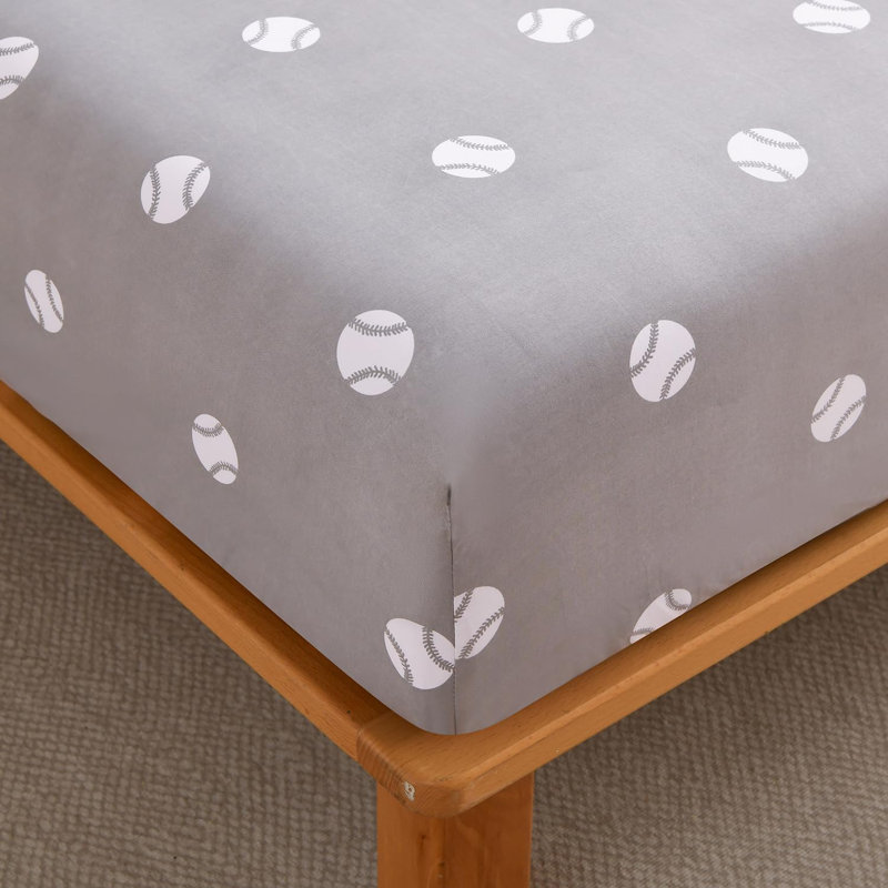 Kids/Teens Sports Fitted Sheet, 2-Pack – 2 Fitted Sheets + 4 Pillowcases (No Flat Sheet), Gray/White Baseball, Queen