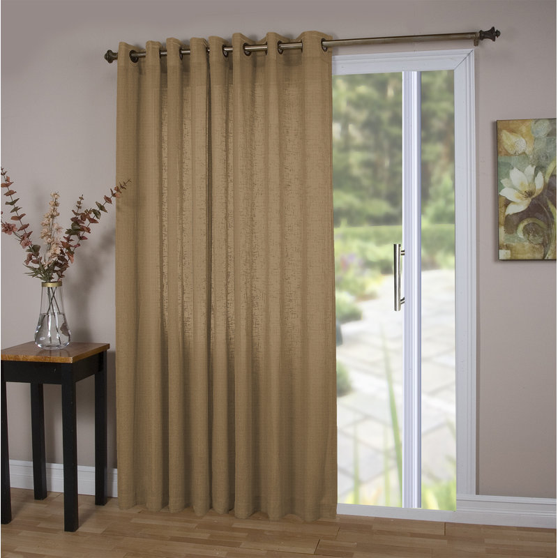 Swadlincote Elegant Linen-Look Light Filtering Grommet Double-Wide Patio Curtain Panel, Toffee