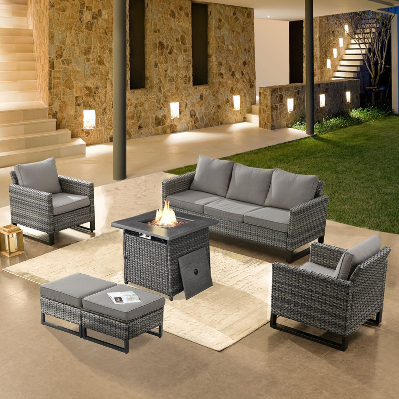 Naresa 6-Piece Wicker Outdoor Sofa Set  2 Chairs, All-Weather PE Wicker, Perfect For Backyard, Garden, Or Patio, Gray