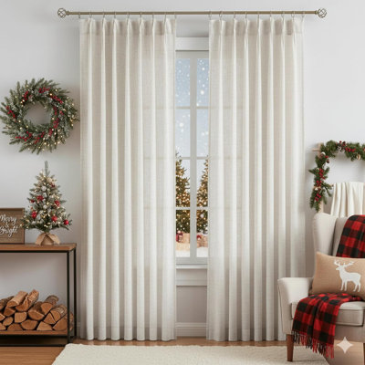 Pinch Pleated Semi Sheer Curtains Textured Linen Blended Light Filtering Window Curtains 84 Inch For Living Room Bedroom Pinch Pleat Drapes With Hooks 2 Panels 42" Wx84 L