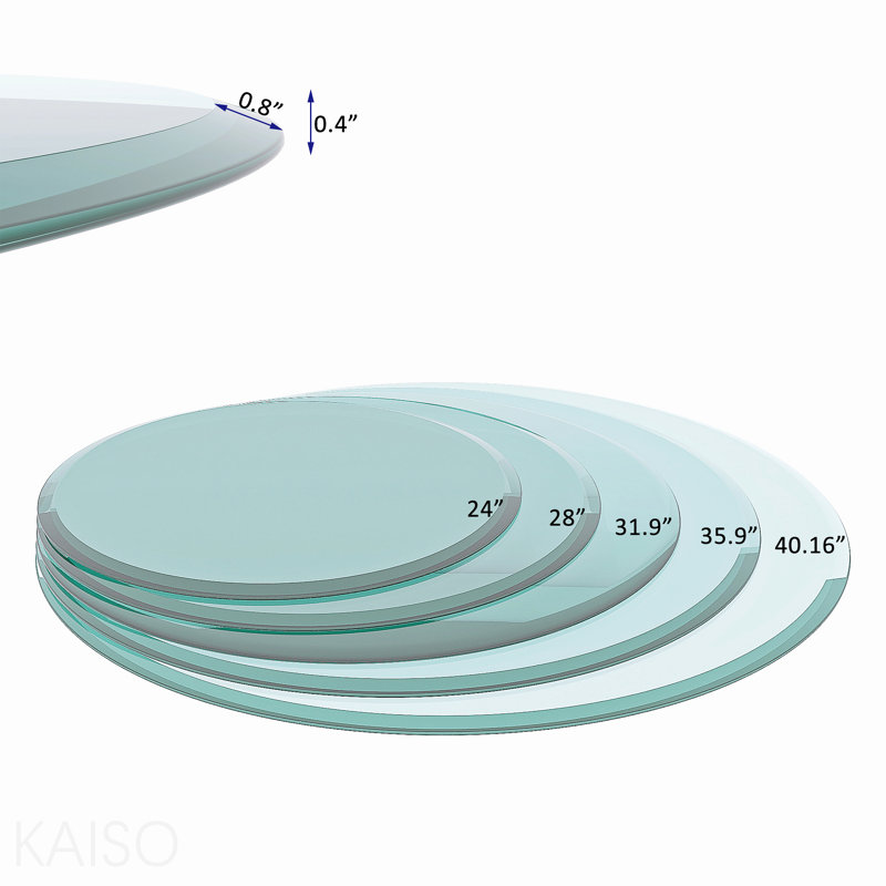 Plateau de table rond en verre trempé de 30 po, verre transparent, bord biseauté épais de 2/5 po