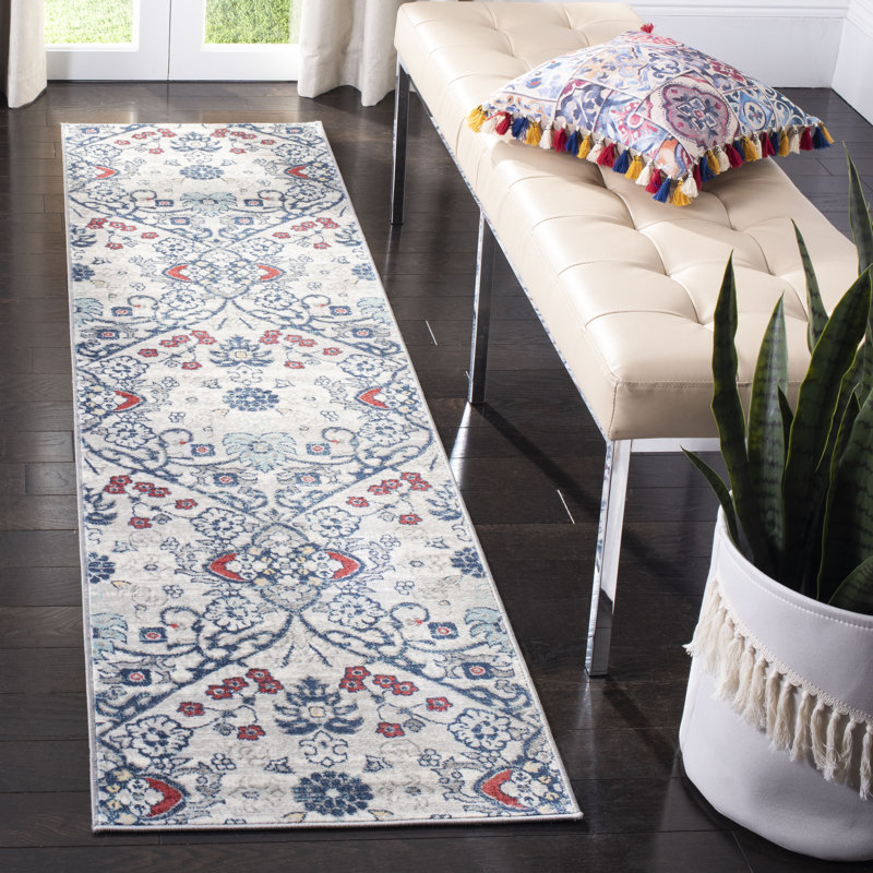 Tapis bleu marine / gris Evart, Tapis de couloir 2 pi x 12 pi