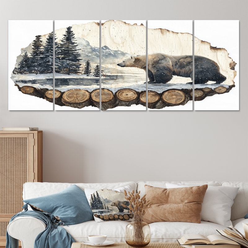 Ours polaire dans le paysage sauvage III - ours, art mural - ensemble d'art mural moderne, H 32 po x l 80 po