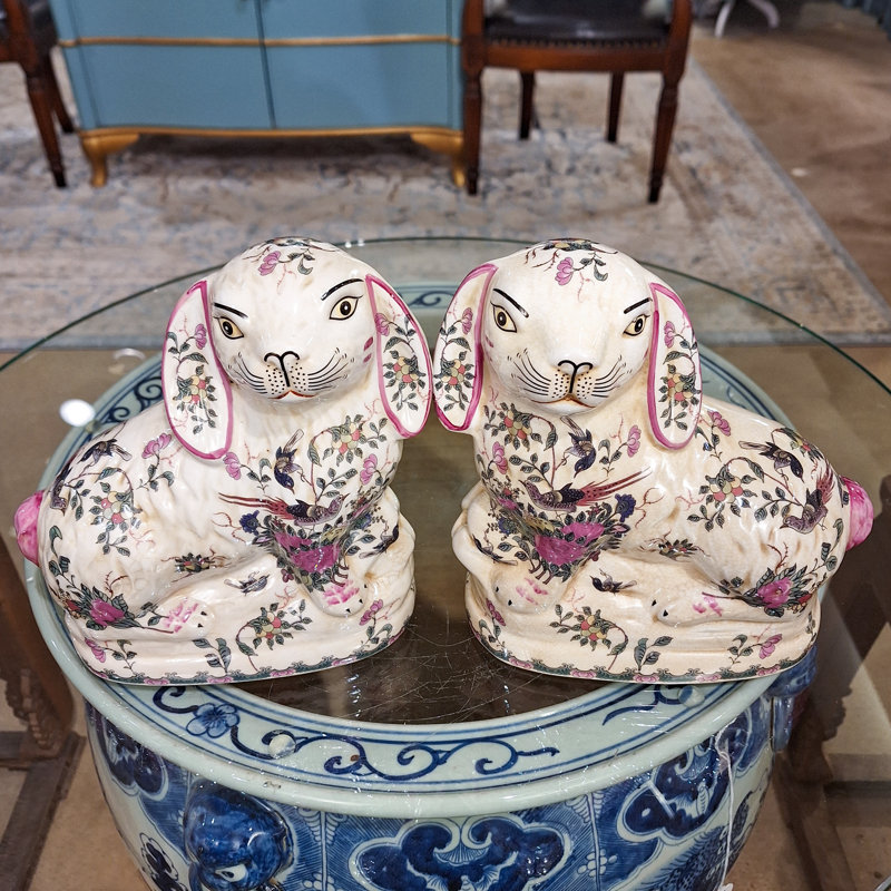 Porcelain Bunny Figurines Pair