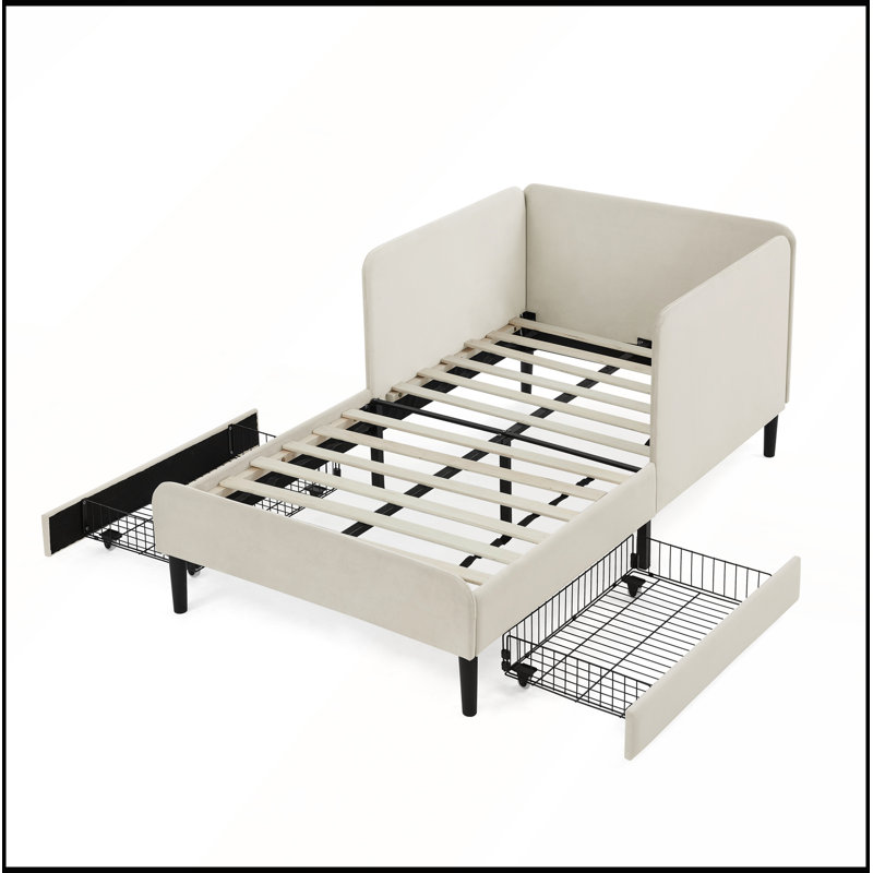 Structure de lit simple tapissier avec 2 tiroirs de rangement