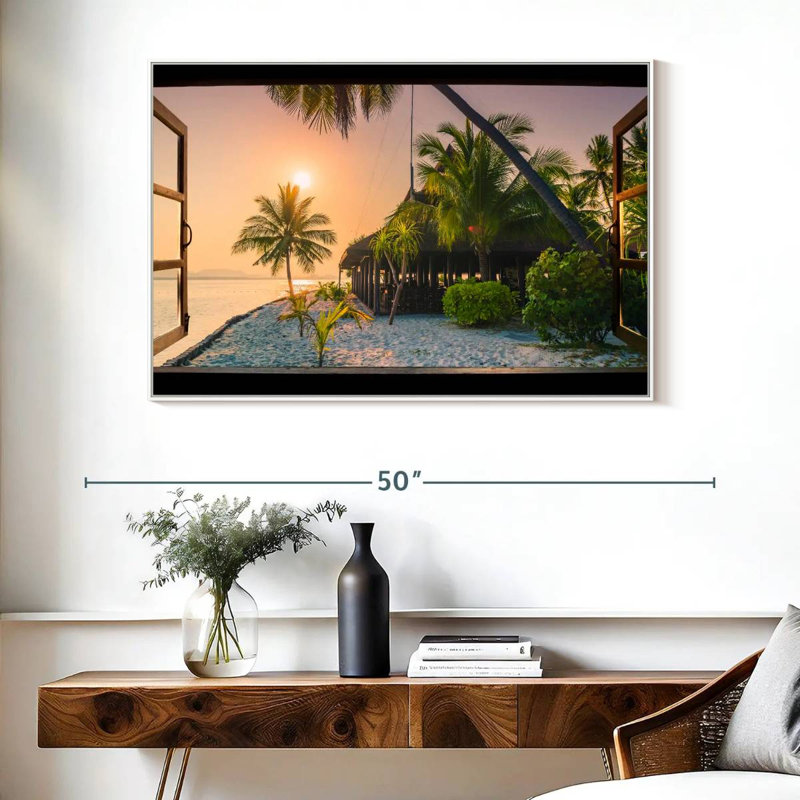 Fenêtre sur Fernada sereine, Cadre flottant blanc, 40 po x 27 po
