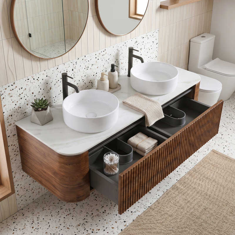 Comptoir de salle de bain mural en bois 60 po E1 60 po, Walnut, 60''