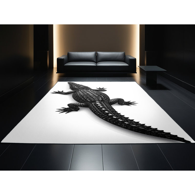 Machine Washable Pantelia Crocodile Industrial Brick Rug in Blue – Binding, 8x12