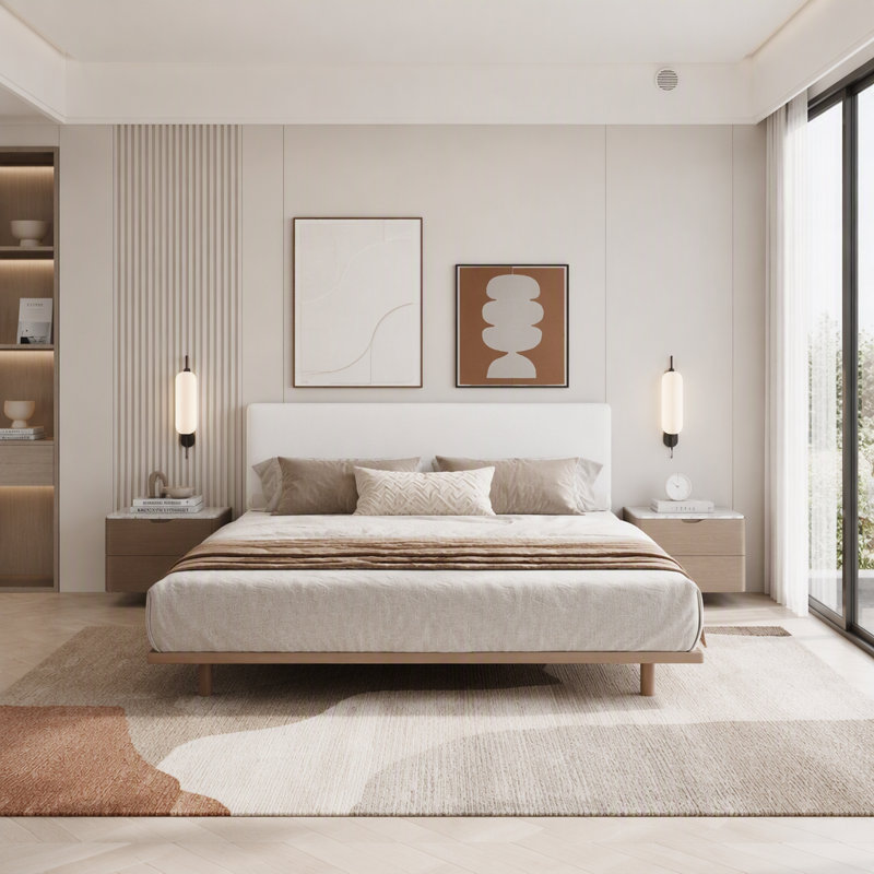 Cadre de lit très haut de gamme pour très grand lit avec tables d'appoint, lampes de lecture et bande DEL