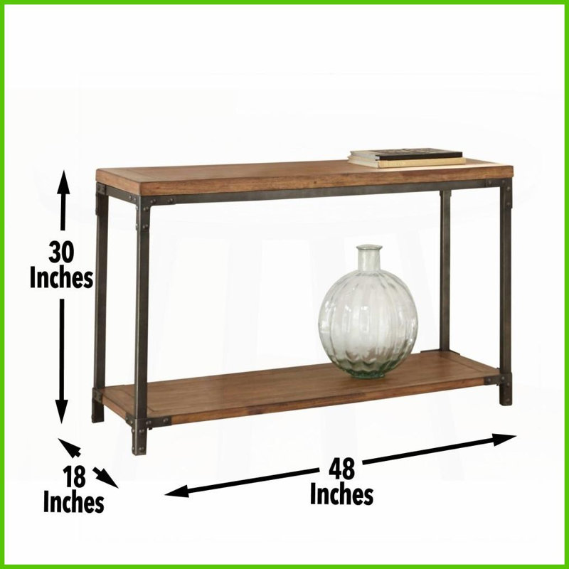 Table basse Lantana de style industriel rustique avec finition miel antique et rangement