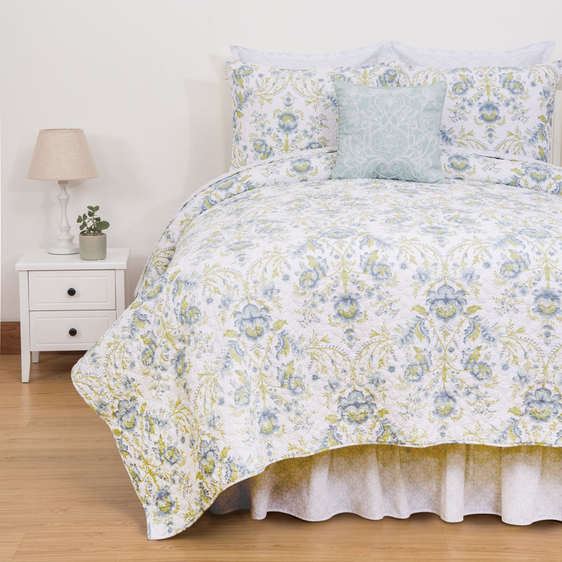 Cotton Floral Quilt, King Quilt + 2 Shams