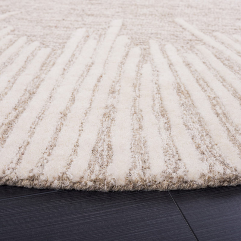 Antonyio Abstract Handmade Tufted Area Rug in Natural/Ivory, Round 6'