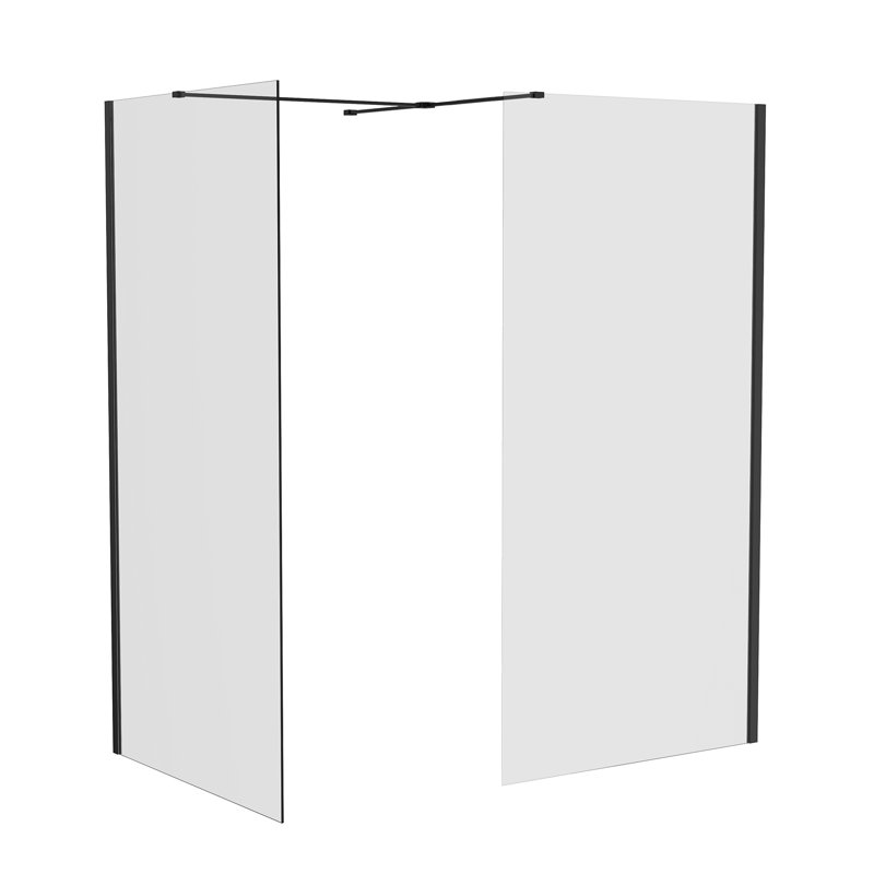 Chrome 8mm Walk In Shower Enclosure Wet Room Glass Screen Pack 800mm and 800mm Panels, Black