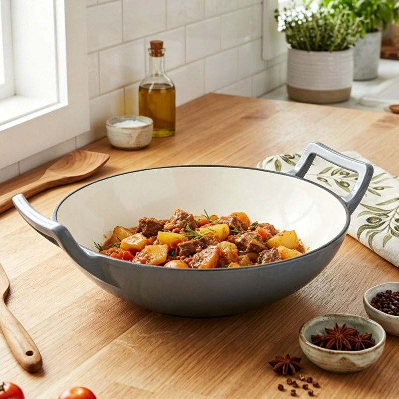 Living And Home Cast Iron Stock Pot, 36.5cm W, Grey