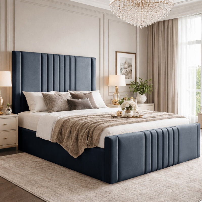 Haisley Upholstered Storage Bed Frame, Steel, Double (4'6)