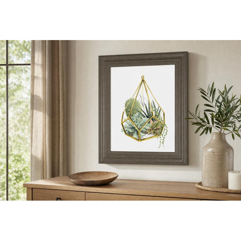 Art mural géométrique succulent - 22 po x 26 po - cadre brun