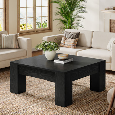 39" Square Coffee Table, Farmhouse Wooden Center Table with Sturdy Legs, Light Brown