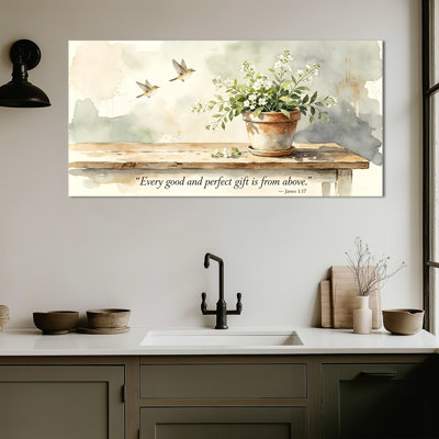 Art mural sur toile de cuisine de campagne de Timuba, décoration murale de cuisine rétro pour la salle à manger, œuvre d'art sereine avec fleurs et oiseaux, toile tendue avec châssis, prête à être suspendue, 16 po x 32 po