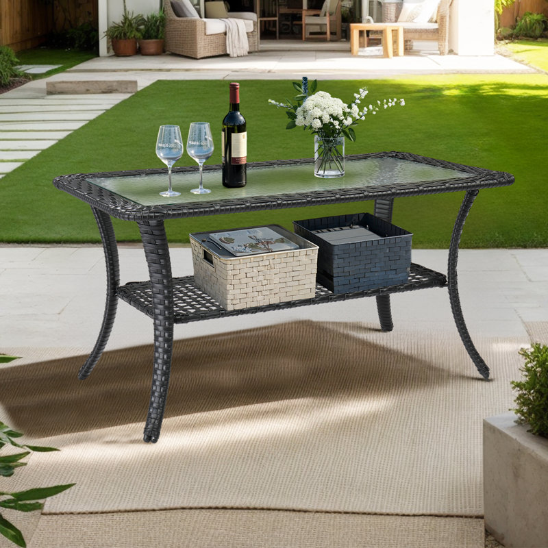 40-Inch Metal And Pe Wicker Patio Side Table