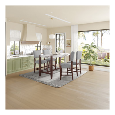 5-Piece Counter Height Dining Table Set, Faux Marble Bar Table and 4 Upholstered-Seat Chairs, Mid-century Modern Dining Set for Dining Room, Pub Kitchen, Small Place